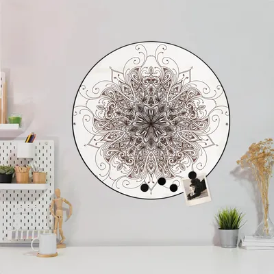 Zdjęcie produktu dla Designerska tablica magnetyczna stalowa czarna okrągła 47cm Mehendi