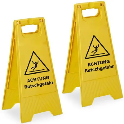 Immagine prodotto di Relaxdays - Attenzione: pericolo di scivolamento - Cartello da appoggio, set da 2, pieghevole, con scritte su entrambi i lati, plastica, cartello di avvertimento, giallo