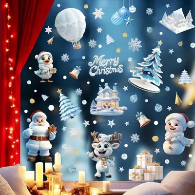 Imagen del producto de Calcomanías para ventanas, tema navideño, juego de 9 piezas, reutilizables, para decoración de ventanas