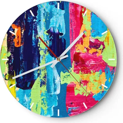 Produktbild von Wanduhr - Rund - Glasuhr - Abstraktion Design Grafik - 40x40cm - Schleichendes Uhrwerk - Lautlos - zum Aufhängen bereit - Dekoration Modern - Wanddekoration aus Glas - C3AR40x40-3131