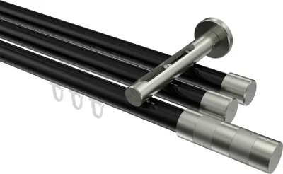Produktbild von Interdeco Innenlaufstange / Gardinenstange mit Innenlauf Schwarz / Edelstahl-Optik, Typ Siteno Mavell (Zylinder Bicolor), 20 mm Ø 3-läufig, 160 cm
