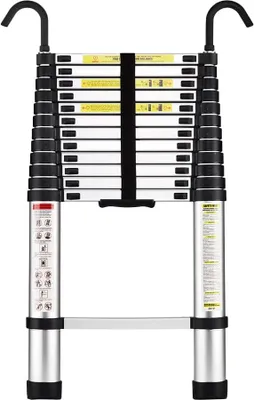 Produktbild von STANEW Teleskopleiter Aluminium 3,8m,Rutschfester Klappleiter Stehleiter Mehrzweckleiter, Abnehmbare Armlehne, Ausziehbare Leiter, Max 150 kg