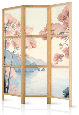 Immagine prodotto di Pannello divisorio giapponese, 3 ante, pieghevole, realizzato in tessuto non tessuto di alta qualità, motivo paesaggistico, ideale per la camera da letto, dimensioni 135 cm x 172 cm