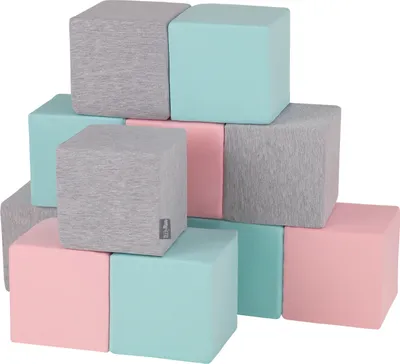 A pyramid-like stack of colorful foam blocks.