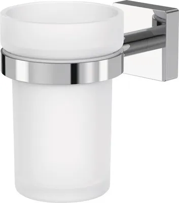 Produktbild von Becherhalter für Zahnputzbecher Serie Rain Chrom eckig 7,3x10,8x12 cm zum Schrauben oder Kleben