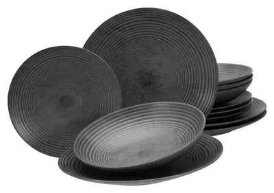 Produktbild von CreaTable, 24345, Catania Anthrazit, Tellerset 12-tlg, Steinzeug