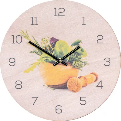 Produktbild von Wanduhr Holz 30x30cm Rund Holzuhr Uhr Holzbild Küche Kräuter Gewürze Deko