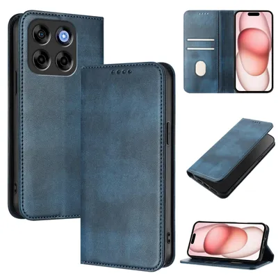 Obrázek produktu pro Pouzdro pro ZTE Blade V70/nubia V70, vintage kožené pouzdro s RFID ochranou, přihrádkami na karty, stojánkem Modrý