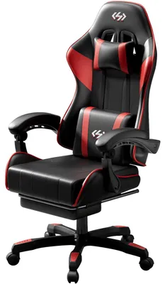 Produktbild von Ergonomischer Gaming Stuhl - Bürostuhl mit Fußstütze und Kopfstütze - verstellbare Höhe und Rückenlehne - gepolsterter Computerstuhl - schwarz rot