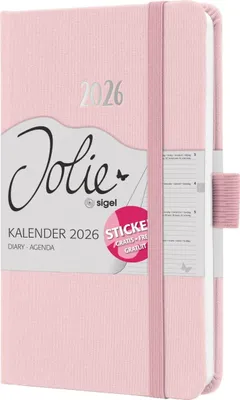 Image de sigel J6404 sigel Calendrier de poche Jolie Feel 2026, textile, A6, rose