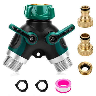 Produktbild von Wasserverteiler Wasserverteiler Y-Verteiler - 3/4 Zoll - Messing - Mit Absperrventilen - Für Garten und Haushalt