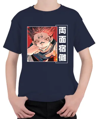 Obrázok produktu pre Jujutsu Kaisen 両面宿儺 Demon Anime Aesthetics Manga Flame Gift Uni detské tričko, Navy, 116