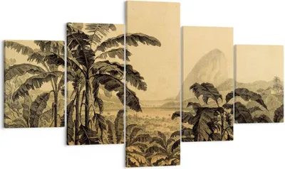 Produktbild von Bild auf Leinwand - Leinwandbild - 5 Teile - Palmen Wald Regnerisch - 125x70cm - Wand Bild - Wanddeko - Wandbilder - Leinwanddruck - Bilder - Wanddekoration - Leinwand bilder - EA125x70-4983