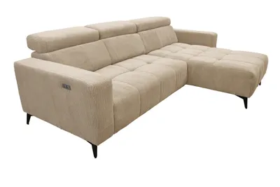 Image de Canapé d'angle moderne Nicolette couleur sable avec fonction relax électrique et appuie-tête réglables