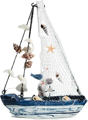 Produktbild von Holz Segelboot Modell, maritime Dekoration, 20 cm, für Badezimmer