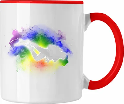 Produktbild von Trendation - Taucher Grafik Tasse Geschenk für Tauchlehrer Geschenkidee Lustig Tauchen Tauchsport (Rot)