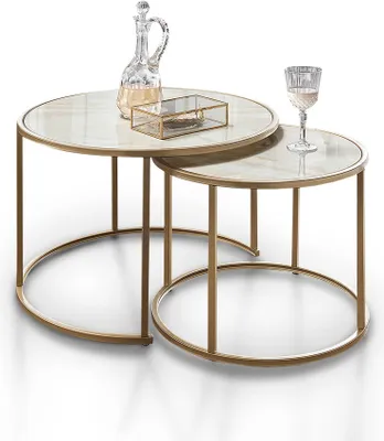 Produktbild von Concept Santos Couchtisch 2er-Set Glas - Metallgestell Marmor Cararra
