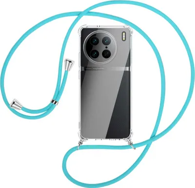 Produktbild von Handykette Backcover-Schutzhülle mit Band (Metall silberfarben) für vivo X90 Pro (V2242A, 6.78'') - türkis