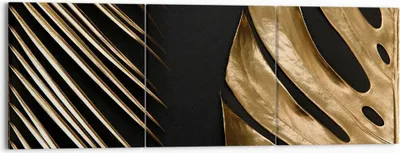 Produktbild von Bild auf Leinwand - Leinwandbild - 3 Teile - Golden Blatt Monstera - 150x50cm - Wand Bild - Wanddeko - Wandbilder - Leinwanddruck - Bilder - Wanddekoration - Leinwand bilder - Wandbild - CA150x50-5028