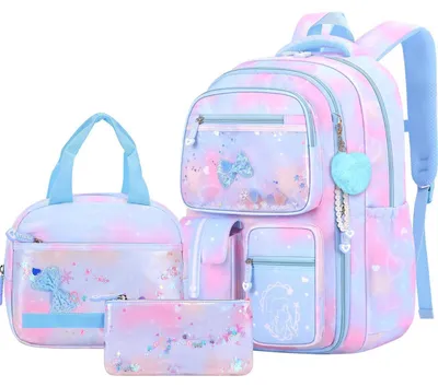 Image de Ensemble de sac à dos pour fille, adolescent, 3 pièces, bleu, léger, imperméable et robuste