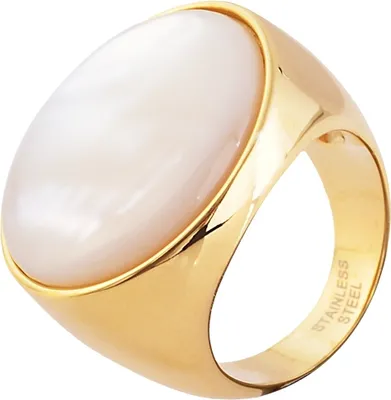 Produktbild von Akzent Edelstahlring für Damen, Perlmuttbesatz, goldfarben