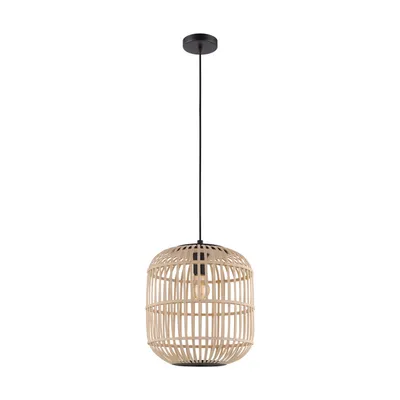 Image de Eglo Suspension Bordesley noir-nature Ø 35 cm E27, max. 60 W