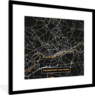 Produktbild von MuchoWow® Gerahmtes Poster Frankfurt Am Main - Gold - Stadtplan - Karte - Deutschland 40x40 cm - Poster mit Schwarzem Bilderrahmen Wandposter Rahmen Foto Bilder - Poster - Plakat im Rahmen