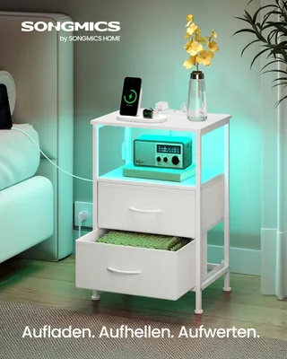 Produktbild von SONGMICS BELLAH Kollektion - Nachttisch mit Ladestation, Beistelltisch mit App-gesteuerter, einstellbarer LED-Beleuchtung, 1 offenes Fach