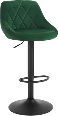 A single dark green bar stool with a black base and stem, shown against a white background.