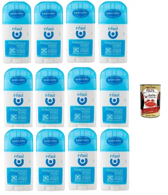 Produktbild von Infasil Deostick Natürliche Frische mit Molekül 2C, sofortiges Gefühl von Frische, Deo 12x 40 ml + Italian Gourmet polpa 400g