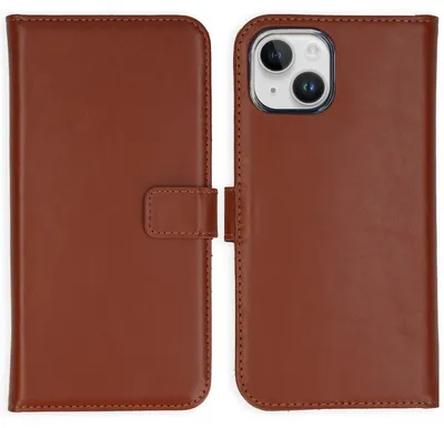 Imagen del producto de Funda de Cuero Auténtico tipo Libro para Apple iPhone 15 Plus - Marrón claro