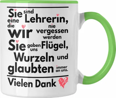 Produktbild von Trendation - Abschiedsgeschenk Lehrerin Tasse Geschenk zum Abschied Klassenlehrerin Beste Lehrerin Geschenkidee Danke (Grün)