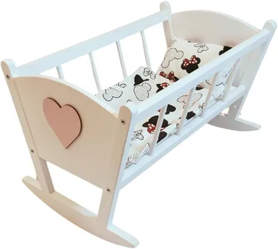 Produktbild von GOLDKIDS - Puppenbett Holz - Baby Puppen Bett Puppenwiege mit Bettwäscheset aus Baumwolle - Weiß - 53 x 33 x 32 cm