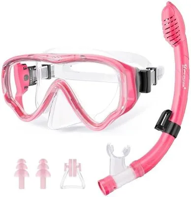 Produktbild von UPhitnis Schnorchelset Kinder - Taucherbrille Anti-Fog und Trocken Schnorchel - Anti-Leck Tauchmaske Dry Schnorchel - Schnorcheln Set für Jungen Mädchen - Rosa, Blau, Schwarz, Gelb
