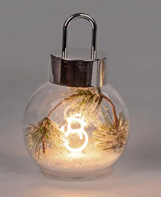 Produktbild von formano LED Glaskugel Tannenzweige 18 cm Holzsockel Timer Weihnachtsdeko