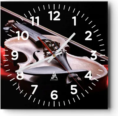 Produktbild von Wanduhr - Quadrat - Glasuhr - Violine Harmonie Instrument Musik - 40x40cm - Schleichendes Uhrwerk - Lautlos - zum Aufhängen bereit - Dekoration Modern - Wanddekoration aus Glas - C4AC40x40-2183