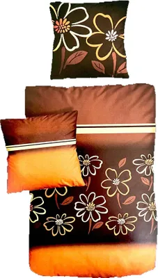 Produktbild von Baumwolle Satin Bettwäsche Blumen Orange Braun 155x220 80x80: 2 tlg.