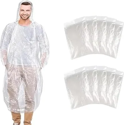 Produktbild von 10 Stück Regenponcho Einweg, Durchsichtig Damen Herren, Regen Poncho mit Kapuze und Elastische Manschette Regencape Transparent für Festival Wandern, Camping, Konzerte