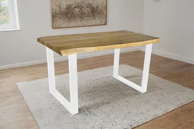 Produktbild von Esstisch Baumkante Akazie massiv eichenfarben 160 x 85 U-Gestell weiß CALI