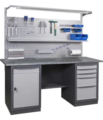 Zdjęcie produktu dla Stół Warsztatowy-z Nadstawką-Profi 41 3SML/SD-181x180x65cm-Metalowy-Stół Garażowy-Stół Roboczy-Stół Ślusarski| Blat ocynkowany-Nośność blatu 600kg