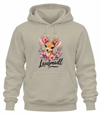 Productafbeelding van Schattig hertenvarken, bloemen, bosdieren, traditionele kleding (dirndl-shirt, lederhosen), hoodie, sweater met capuchon, natuur, maat M