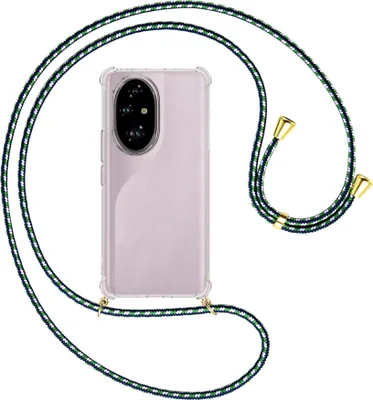 Produktbild von Handykette Backcover-Schutzhülle mit Band (Metall goldfarben) für Honor 200 Pro - grün/blau/weiß