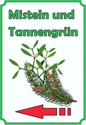 Produktbild von Misteln und Tannengrün Schild Hochkant mit Pfeil links A0 Rückseite selbstklebend