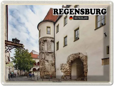Image de vianmo Plaque en tôle 30x40 cm Regensburg Porta Practoria Schloss
