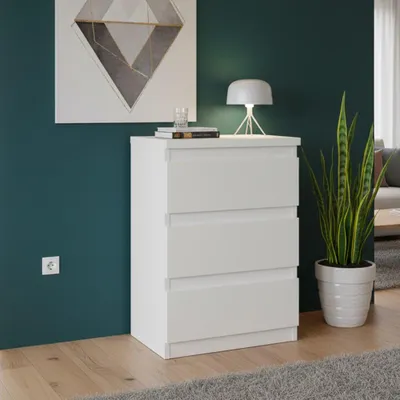 Immagine prodotto di Comodino Forte EDMORE 40 45, comodino moderno con 3 cassetti, tavolino, materiale derivato dal legno, bianco, larghezza 41,8 cm x altezza 61,5 cm x profondità 32,2 cm
