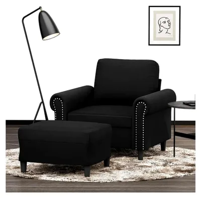 Produktbild von Schwarzer Samt Sessel mit Hocker, 60 cm Sitzbreite, Robustes Metallgestell, Bequemer Relaxsessel für das Wohnzimmer, Vielseitige Fußstütze, Elegantes Design