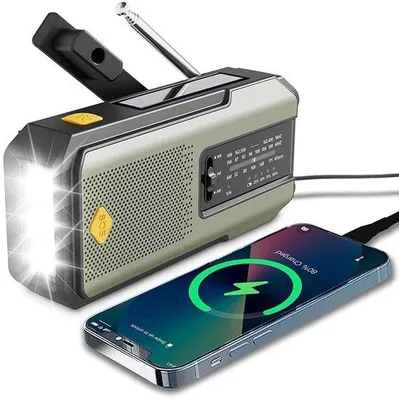 Obrázek produktu pro Solární přenosné rádio s USB-C – powerbanka 2000 mAh – varování před počasím – zelené