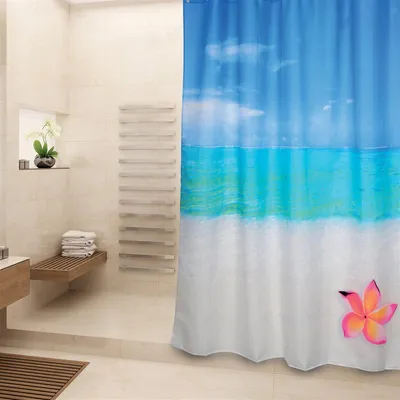 Obrázok produktu pre MSV Protiplesňový sprchový záves - Antibakteriálny, umývateľný, vodotesný, s 12 krúžkami na sprchový záves - Polyester, "Paradise" 180x200cm