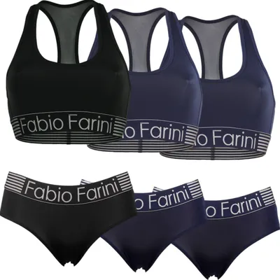 Produktbild von Fabio Farini - 3 Stück Damen Unterwäsche - nahtlose Sport-Bustier aus Baumwolle bügellos, mit Mesheinsatz im Rücken und Logo-Bund