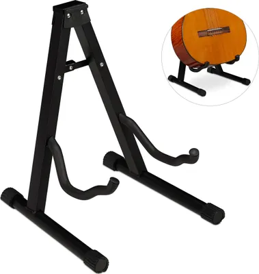 Produktbild von Relaxdays Gitarrenständer, Akustik-& E-Gitarre, faltbar, Schaumstoffbezug, Gummifüße, stabil, HBT 37x29x30 cm, schwarz, 1 Stück